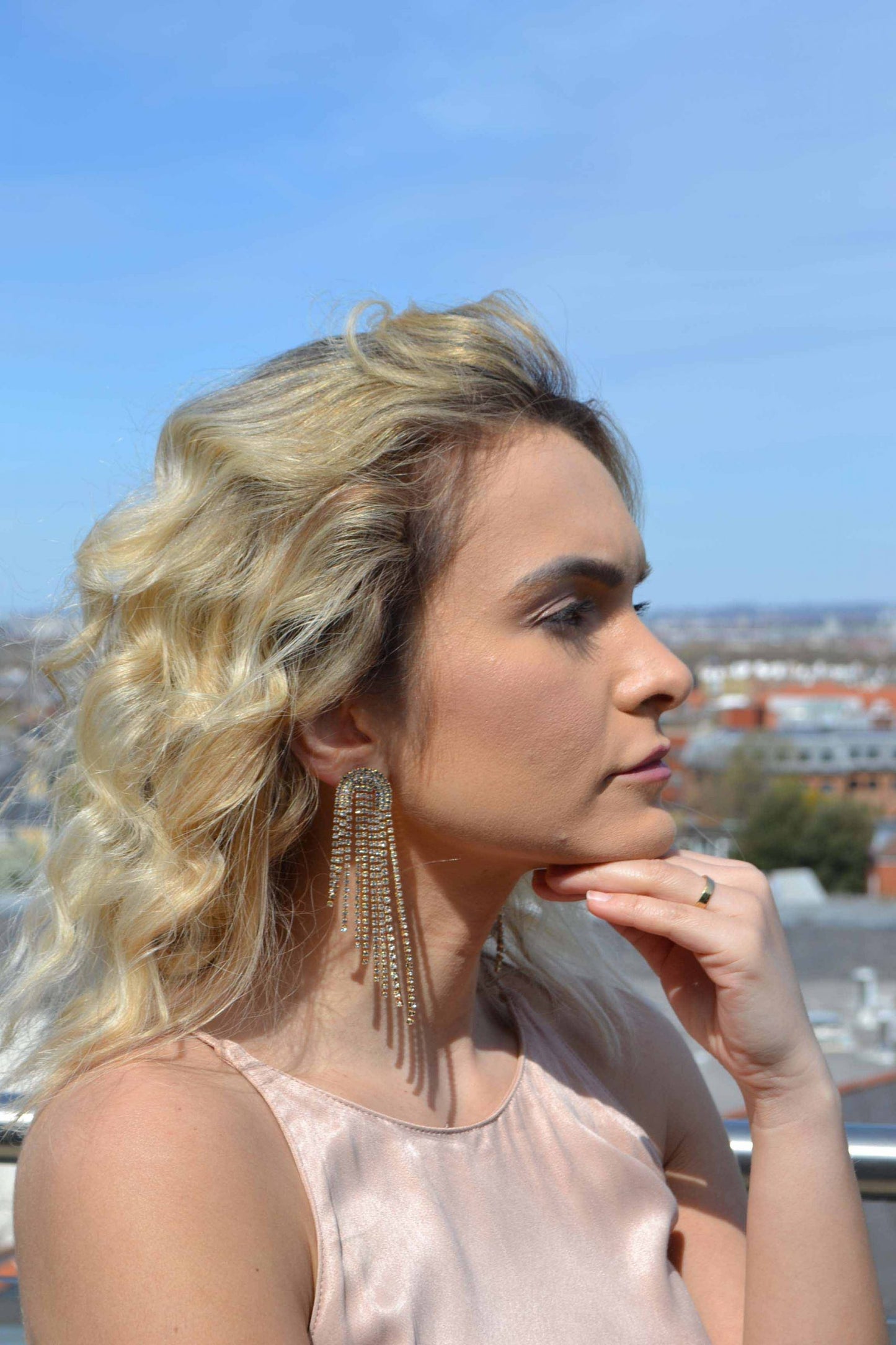 Aviva earring on model